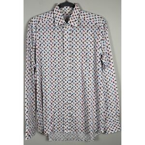 Etro Milano Mens White Paisley Waffle Cotton Button Down Shirt Made in Italy 39